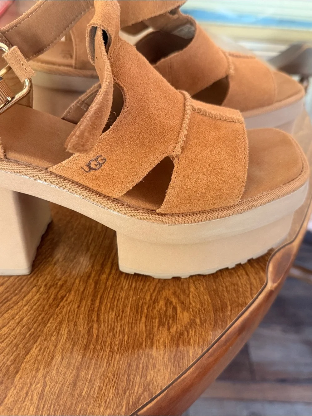 UGG Platform Suede Sandal in Chestnut Brown